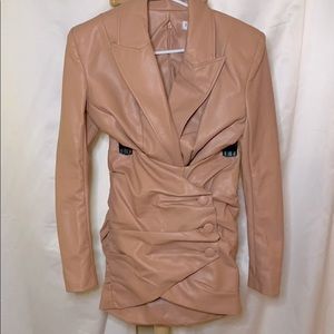 BLUSH VEGAN LEATHER WRAP MINI SKIRT AND BODY SUIT